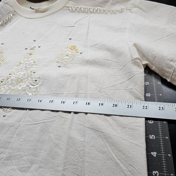 Saint Germain Vintage Blouse Women Medium White Beaded Cottage Glam Retro Granny - Picture 8 of 10